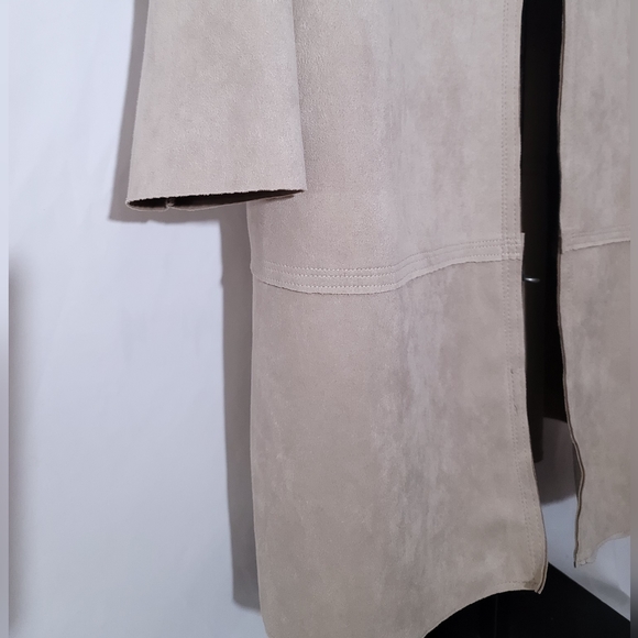 Philosophy Long Coat Pocketed Faux Leather Size Large Beige - Picture 5 of 9